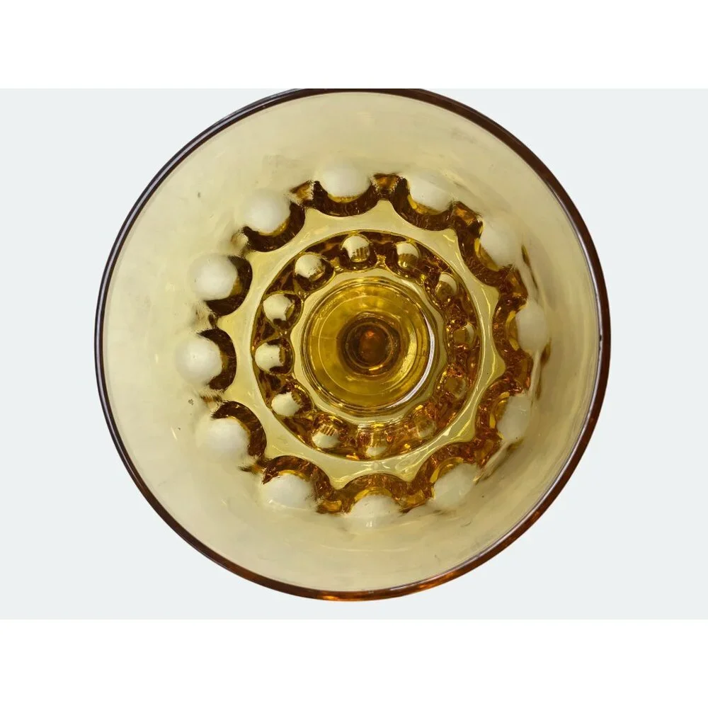 Amber Glass Compote Thumprint Pattern & Pedestal Base - Picture 3 of 4